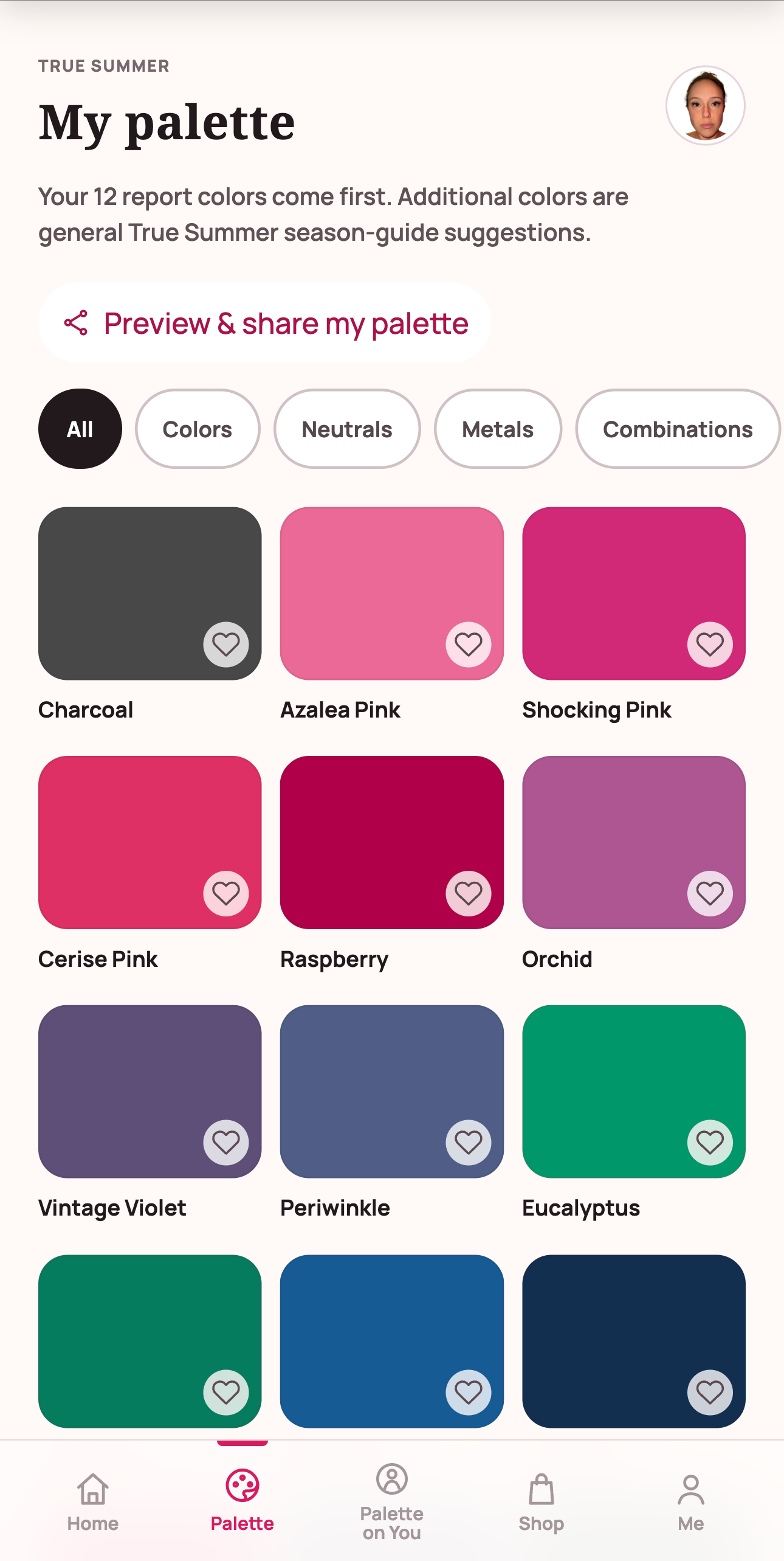 The Color Girl app showing a personal palette